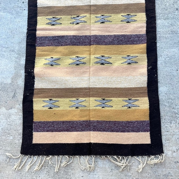 Vintage Woven Runner Rug Geometric Southwestern design flat weave - Picture 1 of 9